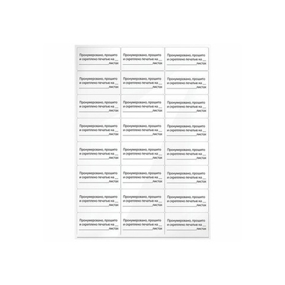 Этикетка самоклеящаяся "Пронумеровано, прошито и скреплено", 70х37 мм, 24 этикетки, 10 листов, 128833