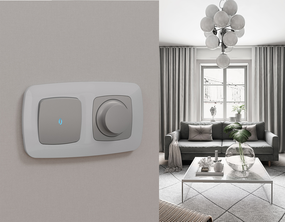 MO502060 Комплект механизма 1-кл выключателя с самовозвратом с подсветкой 10000K OMEGA Сталь матовый QUANT (OP5020, VM113, G17B)