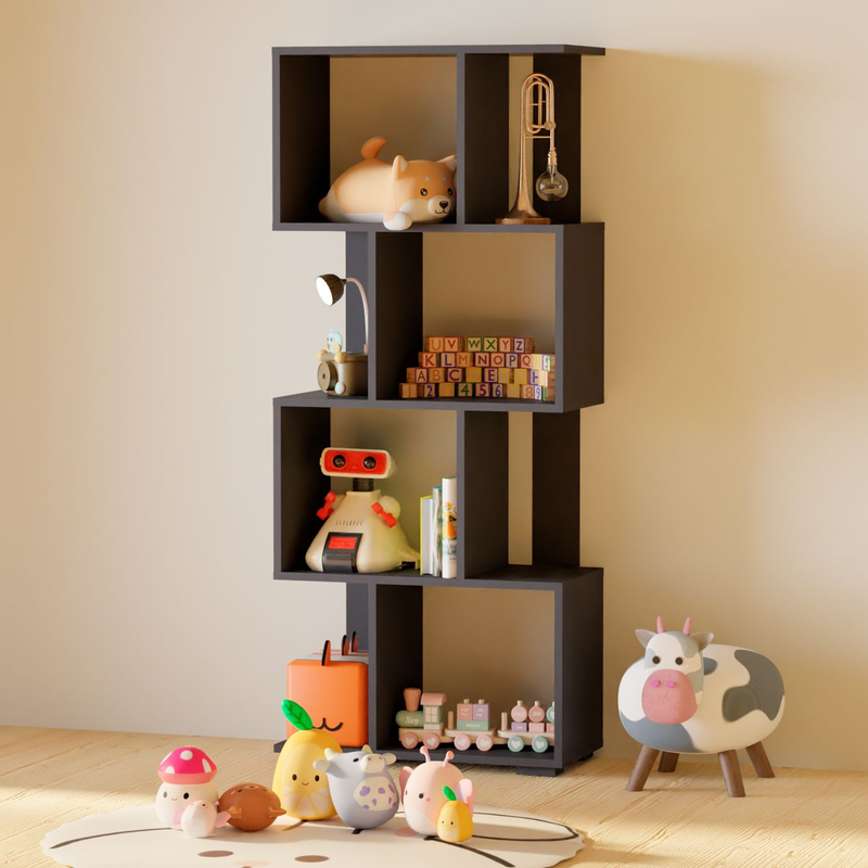 Стеллаж, 60х30х142, Дален , деревянный напольный для игрушек и для книг, серый антрацит, Dipriz