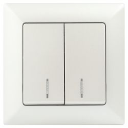 Выключатель Intro Solo 4-105-06 двухклавишный с подсветкой, 10А-250В, IP20, СУ, перламутр
