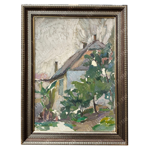 Динес Ю. С. Дом в деревне. Этюд. Картон, масло. 1956 г.