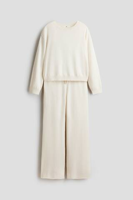 H&M Комплект из мягкого тонкого свитера и брюк, кремовый