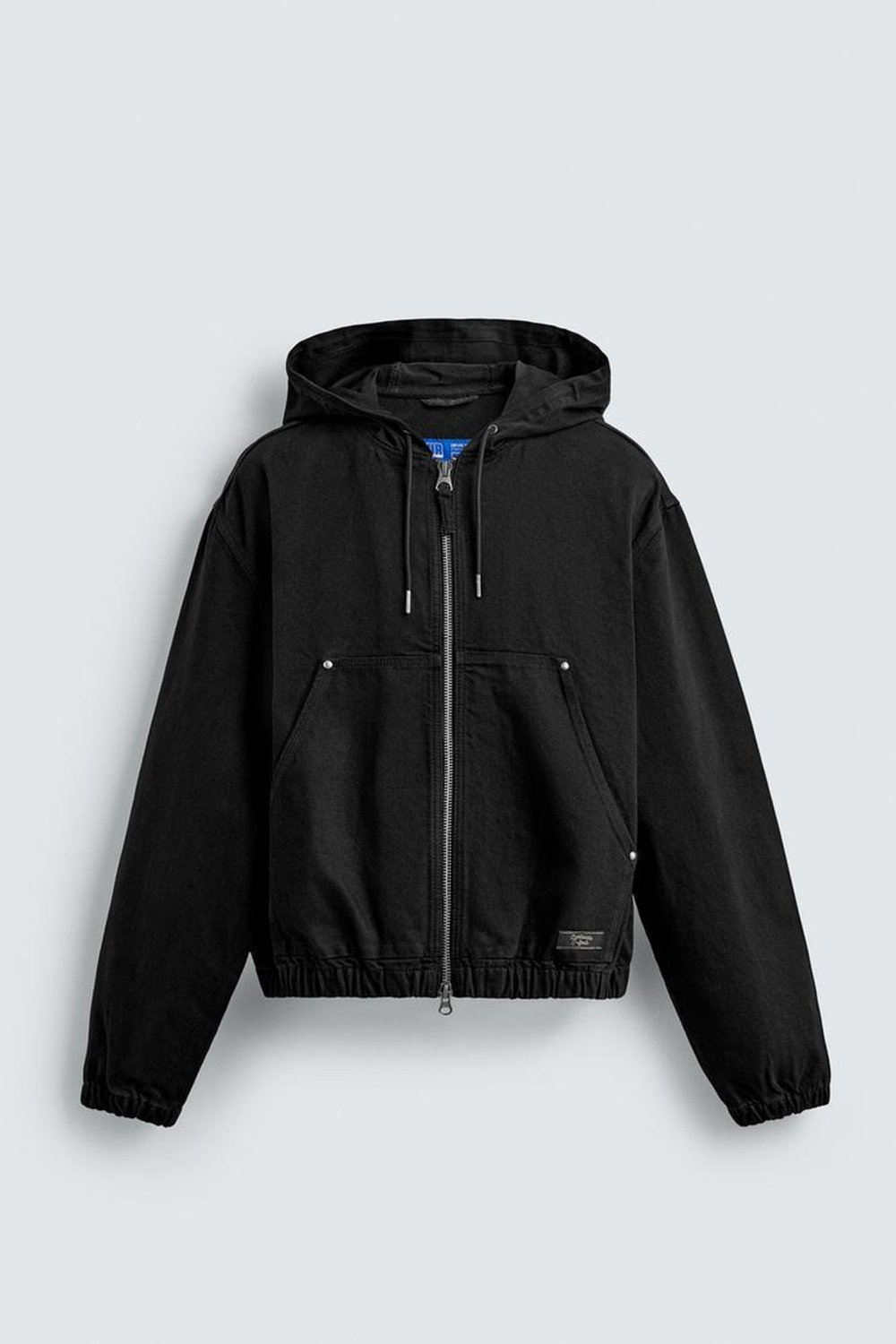 ZARA КУРТКА С КАПЮШОНОМ ИЗ ТКАНИ С ЭФФЕКТОМ ПОТЕРТОСТИ, ЧЕРНЫЙ