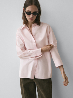 Massimo Dutti Рубашка из смеси поплина и хлопка, розовый