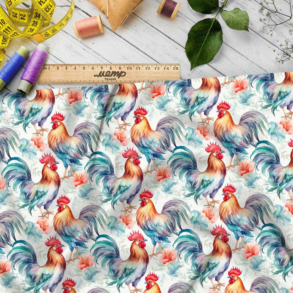 Ткань премиум шелк искусственный Армани толпа петухов