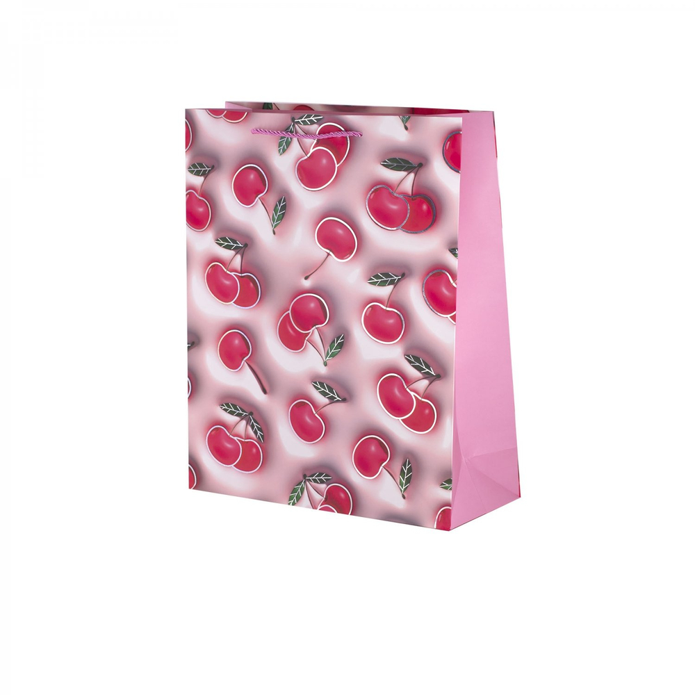 Пакет подарочный бумажный Alingar, (М) 18х23х10 см, вертикальный, "Сочные фрукты", мат. ламинация, тиснение голография, эфффект 3D, ассорти