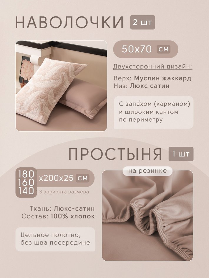 Комплект постельного белья на резинке с покрывалом Сатин Вуаль Авроры «Природная симфония»