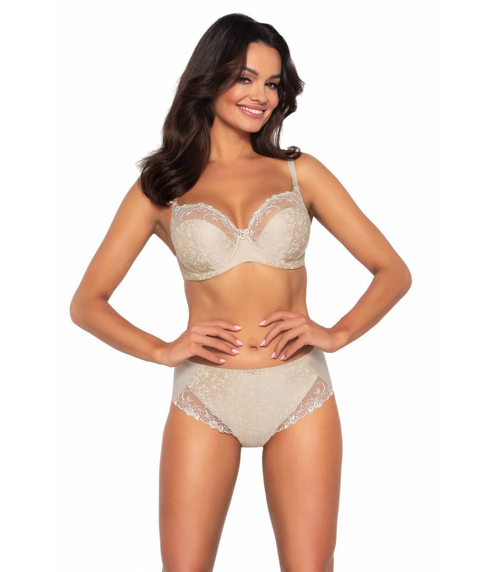 Трусики-бразилиана с цветочным принтом и вышивкой (Размер: XL) (Цвет: телесный)