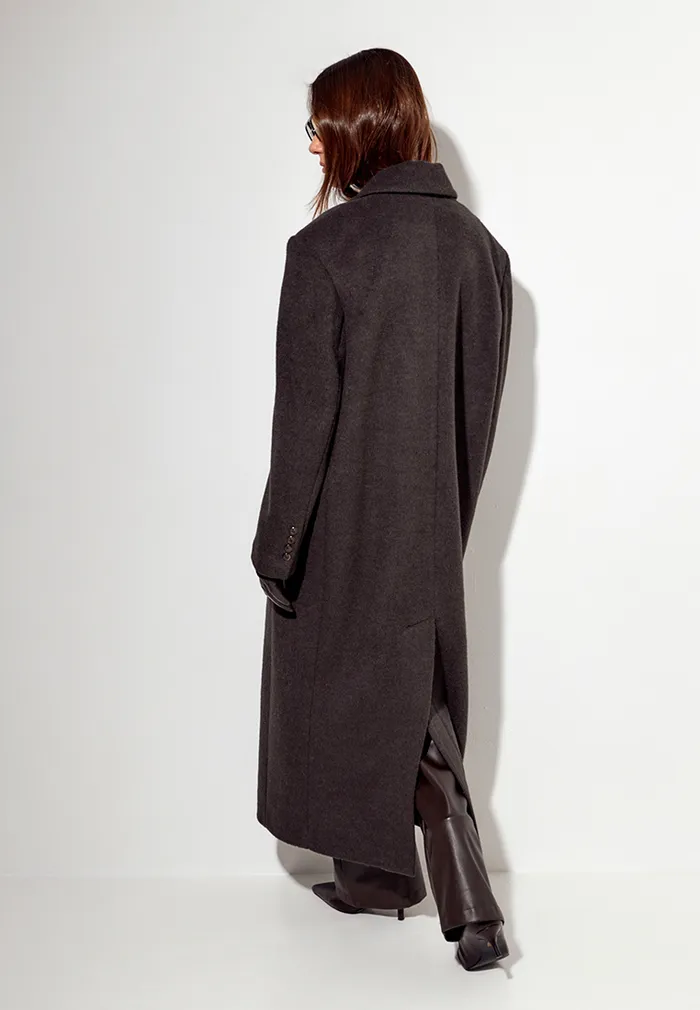 Пальто с шерстью прямого кроя цвета эспрессо