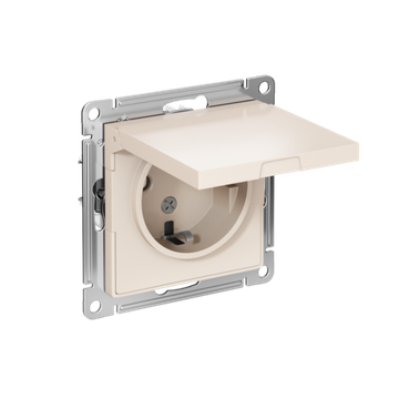 Розетка 1-м СП AtlasDesign 16А IP20 с заземл. защ. шторки с крышкой механизм беж. SE ATN000246