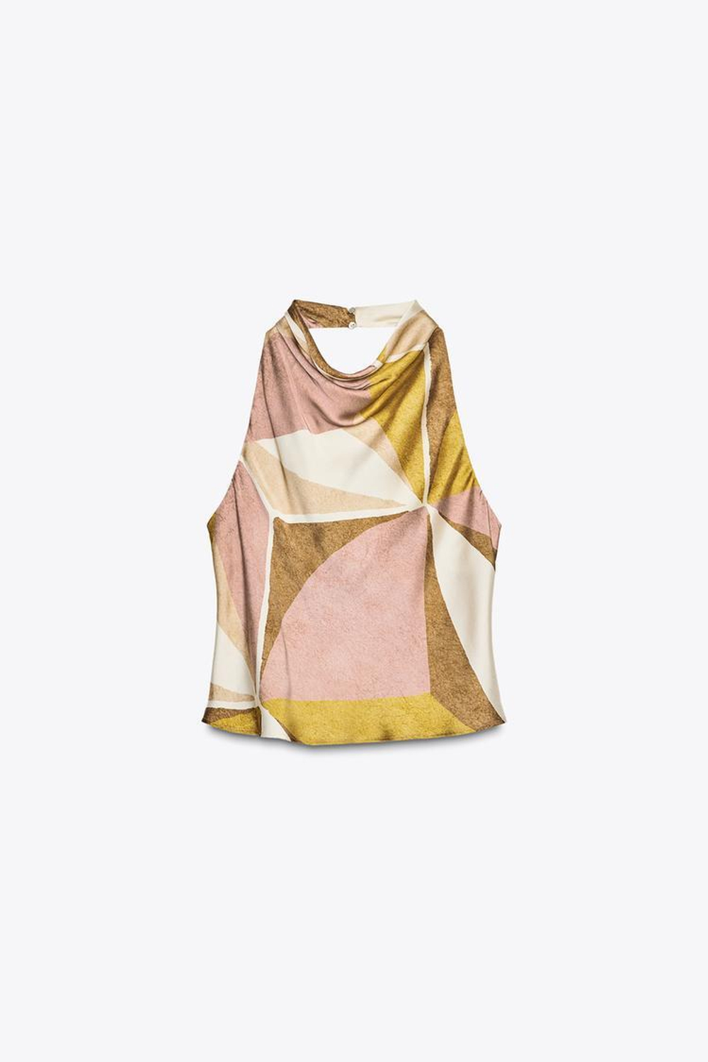ZARA ТОП ИЗ ТКАНИ С ГЕОМЕТРИЧЕСКИМ ПРИНТОМ С ГОРЛОВИНОЙ ХАЛТЕР, РАЗНОЦВЕТНЫЙ
