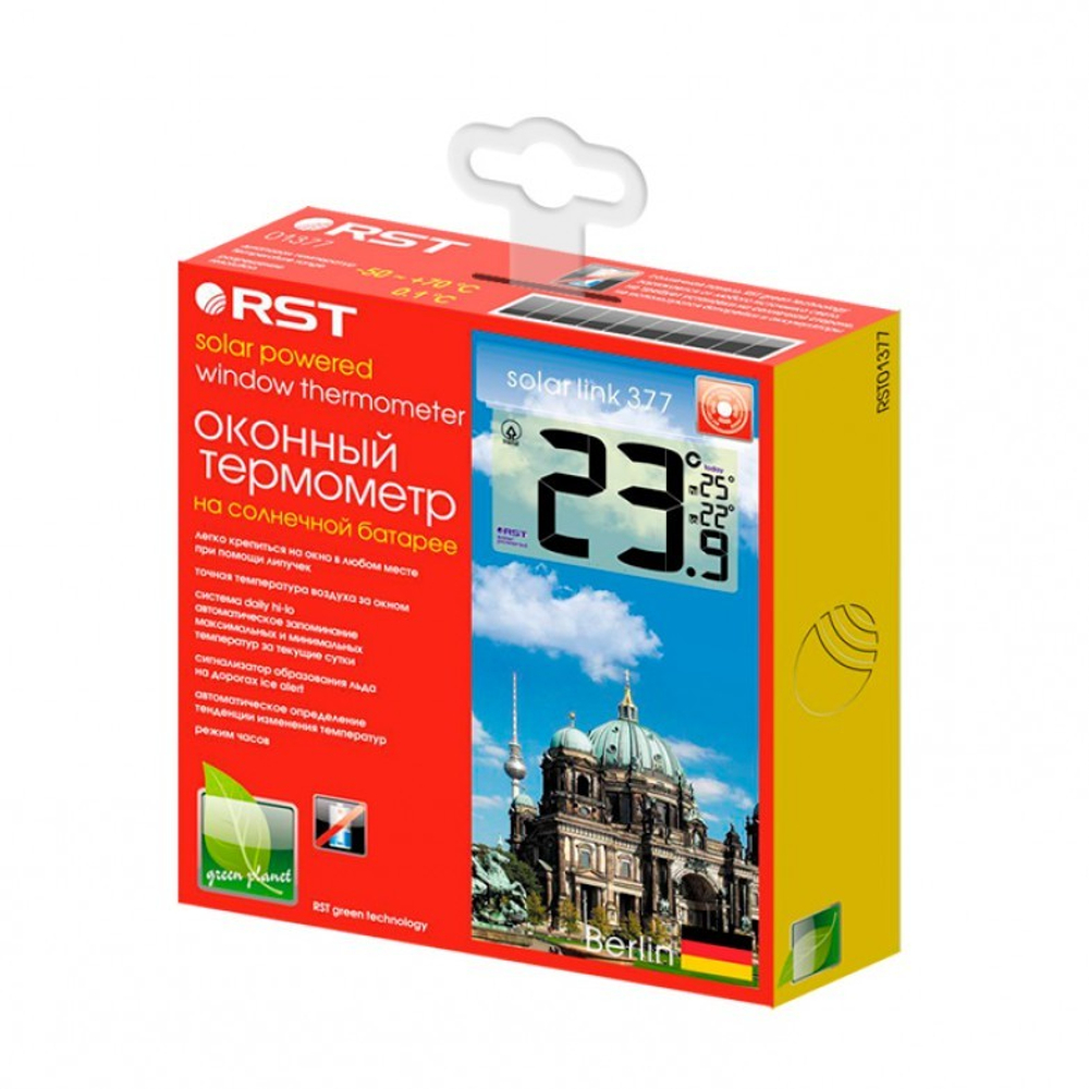 Цифровой оконный термометр RST на липучке с солнечной батареей (RST01377)