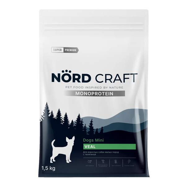 Сухой корм Nord Craft Monoprotein Dogs Mini Veal для взрослых собак мелких пород с телятиной