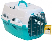 Переноска для кошек и собак, пластиковая, с металлической дверцей, 49х33х32 см, цвет бирюзово-белый