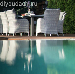 Обеденный комплект стол ПАРКЛЭНД + 6 кресел из искусственного ротанга БЕРГАМО (цвет серый/коричневый)