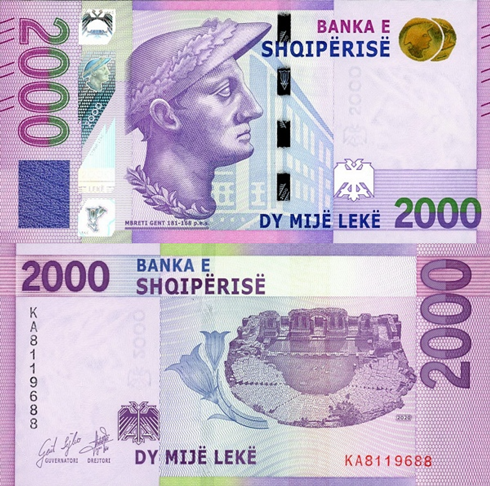 Албания 2000 лек 2020 Король Гент UNC