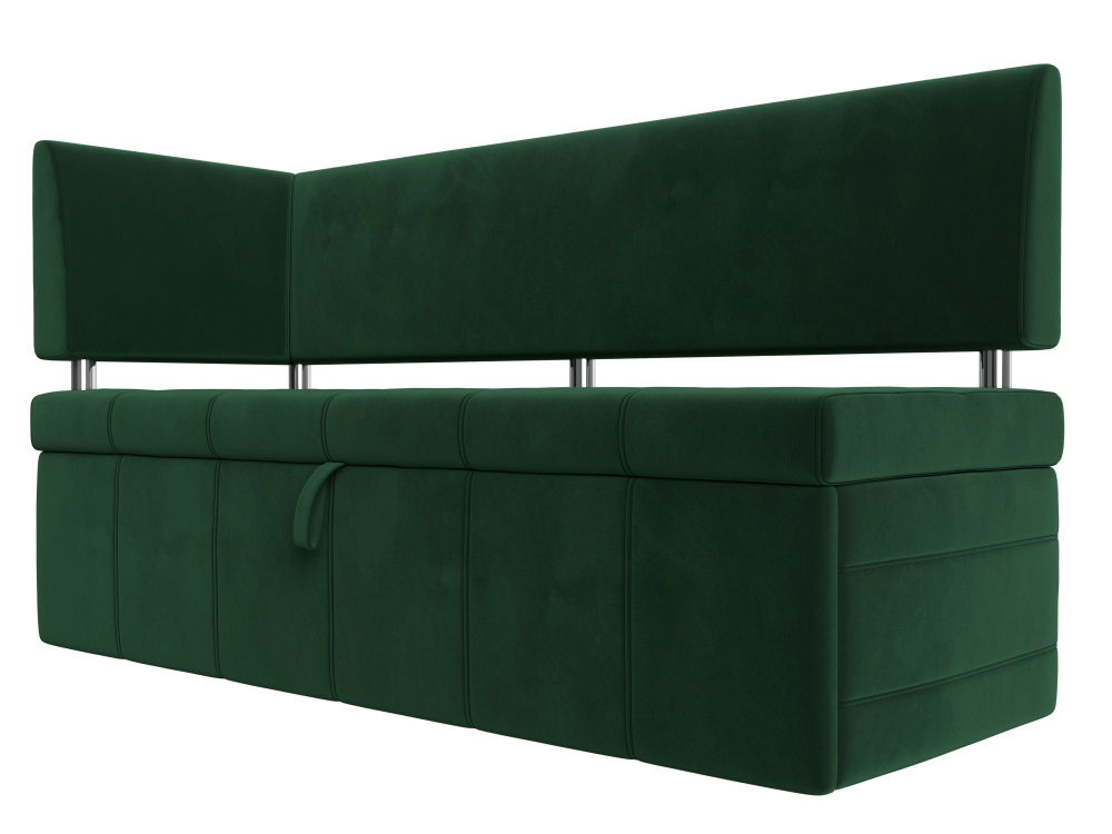 Диван кухонный прямой Стоун с углом левый, Зеленый, Велюр, 107268L
