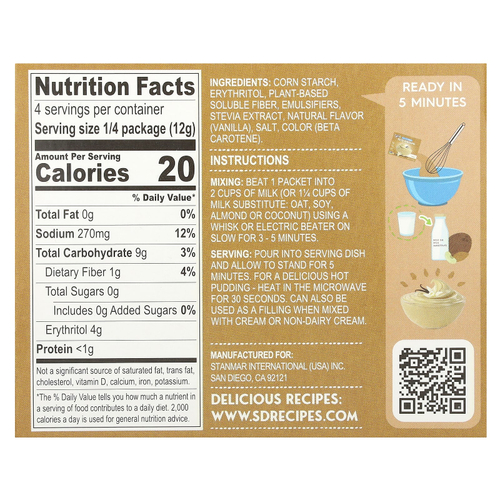 Natural Simply Delish, Натуральный пудинг быстрого приготовления, ваниль, 48 г (1,7 унции)