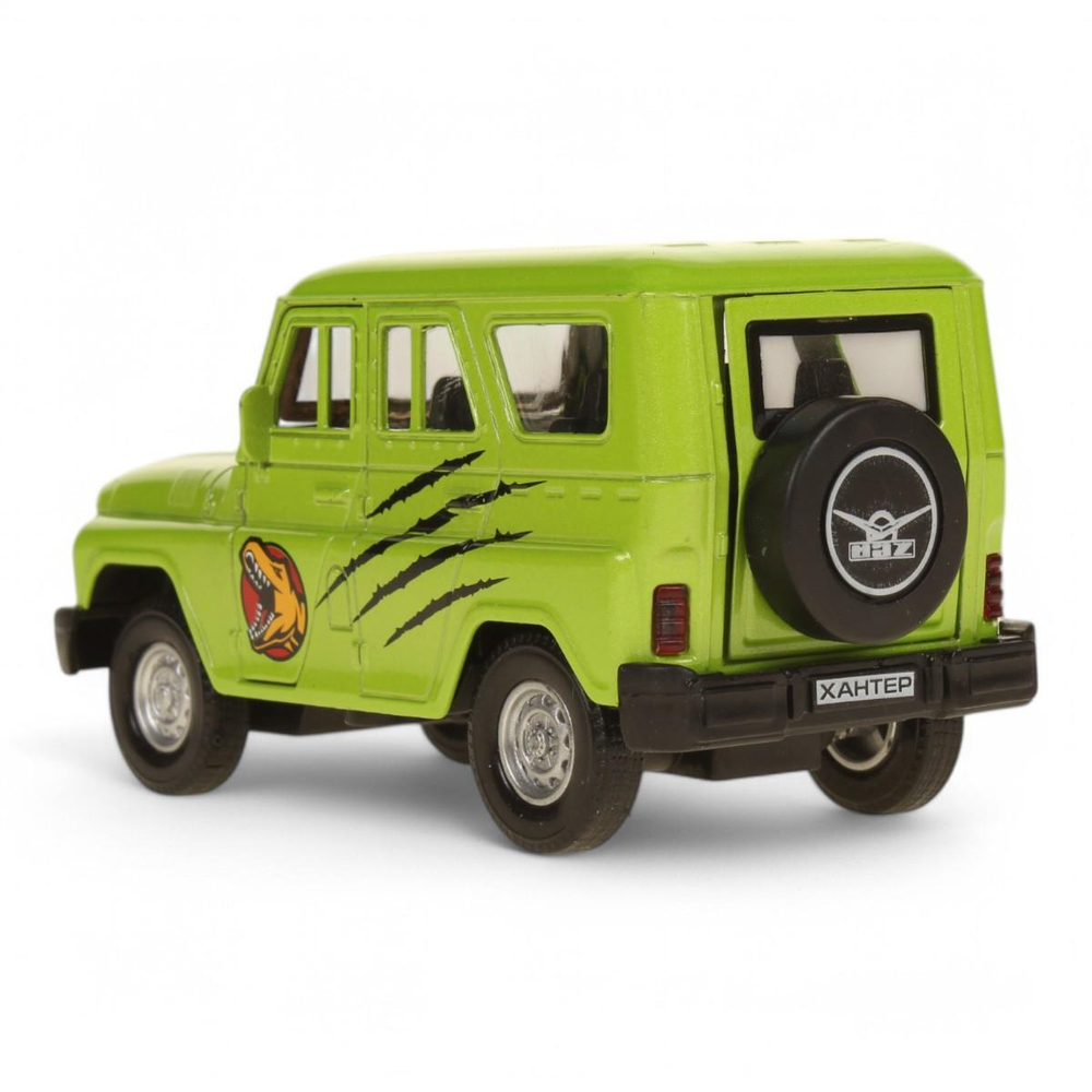 Модель ин. мет. "УАЗ Hunter. Динозавры" 11,5см, двер, багаж, салатовый, коробка HUNTER-12DIN(Технопарк)