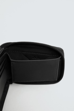 ZARA ПРОРЕЗИНЕННЫЙ КОШЕЛЕК С МОЛНИЕЙ, ЧЕРНЫЙ