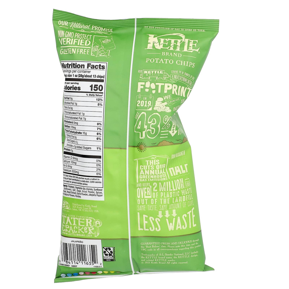 Kettle Foods, картофельные чипсы, халапеньо, 141 г (5 унций)