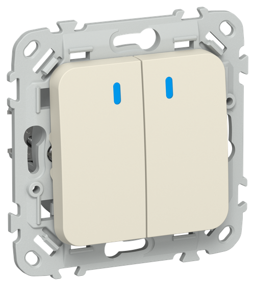 FLITE Выключатель 2-клавишный проходной с индикацией 10А ВС62-1-1-ФлСл сливочный IEK