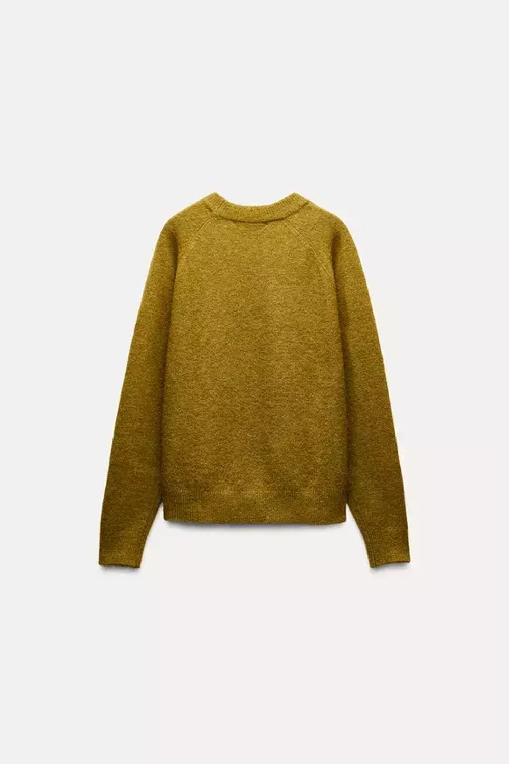 ZARA ОДНОТОННЫЙ СВИТЕР ИЗ ШЕРСТИ И АЛЬПАКИ, МЯГКИЙ ЗЕЛЕНЫЙ