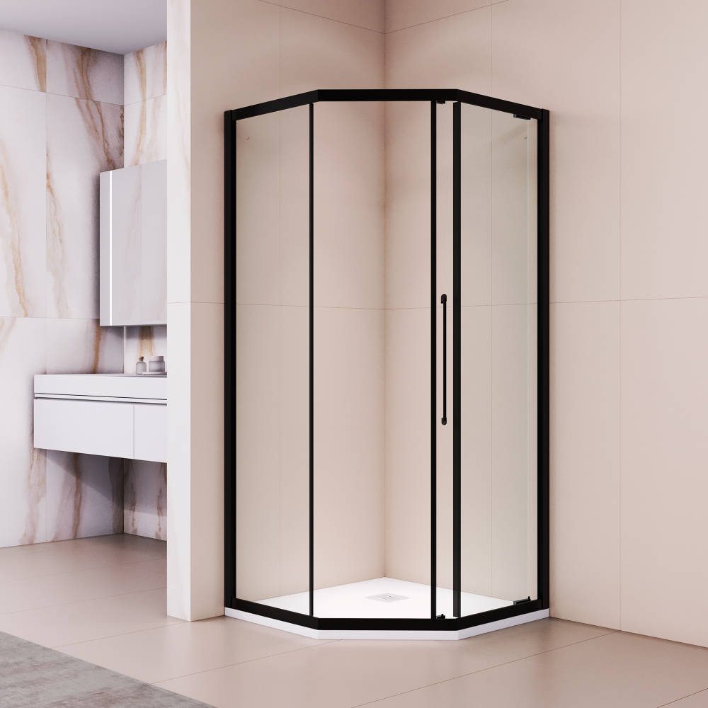 Душевой уголок стекло 6 мм, пятиугольный, форма трапеция, раздвижная дверь, RGW PA-86B (Прозрачное, 1000x1000)