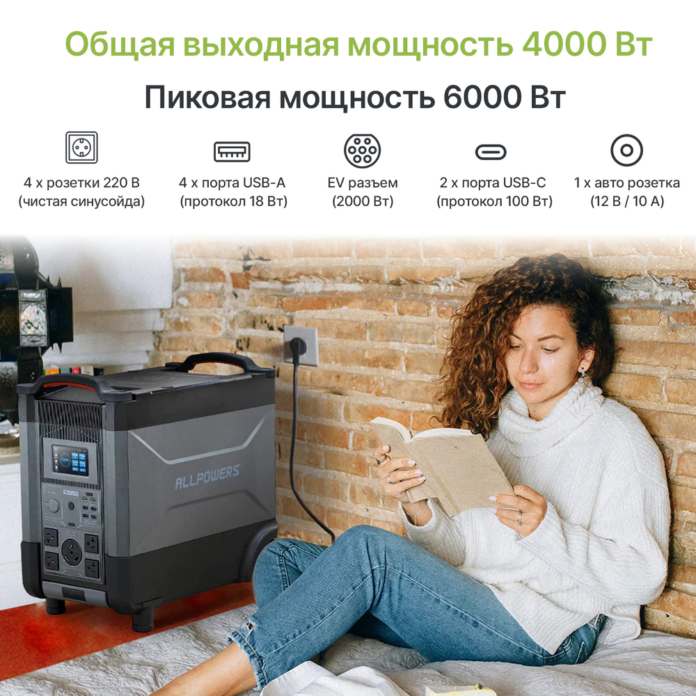 Портативная электростанция Allpowers R4000, 4000 Вт