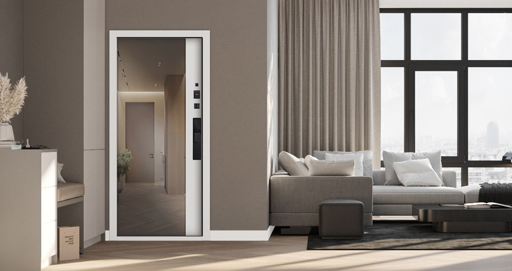 Стальная дверь "Берилл" с зеркалом (биометрический замок Y23). Заказная модель.