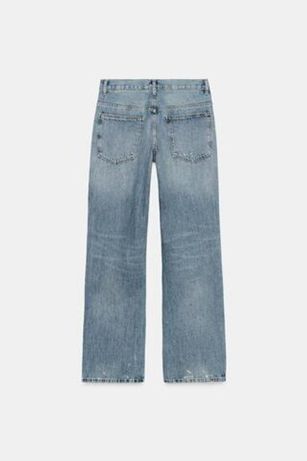 ZARA ДЖИНСЫ TRF WIDE-LEG С НИЗКОЙ ПОСАДКОЙ, РАЗРЕЗАМИ И СТРАЗАМИ, СИНИЙ