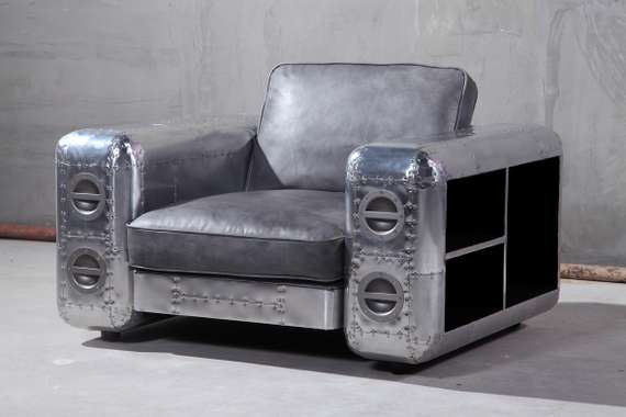 Кресло Aviator, серая натуральная кожа