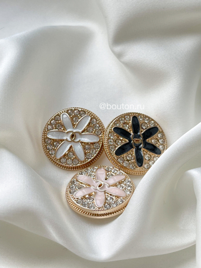 Пуговицы Шан. розовый цветок стразы 25 мм