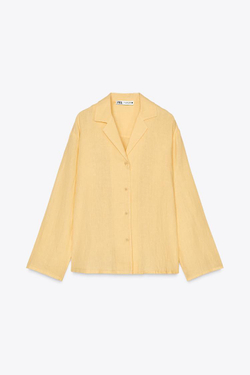 ZARA РУБАШКА ИЗ 100% ЛЬНА — ZW COLLECTION, ПАСТЕЛЬНО-ЖЕЛТЫЙ