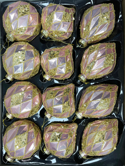 Набор елочных игрушек 8см 12шт ChristmasDeLuxe светло-розовый с золотым узором