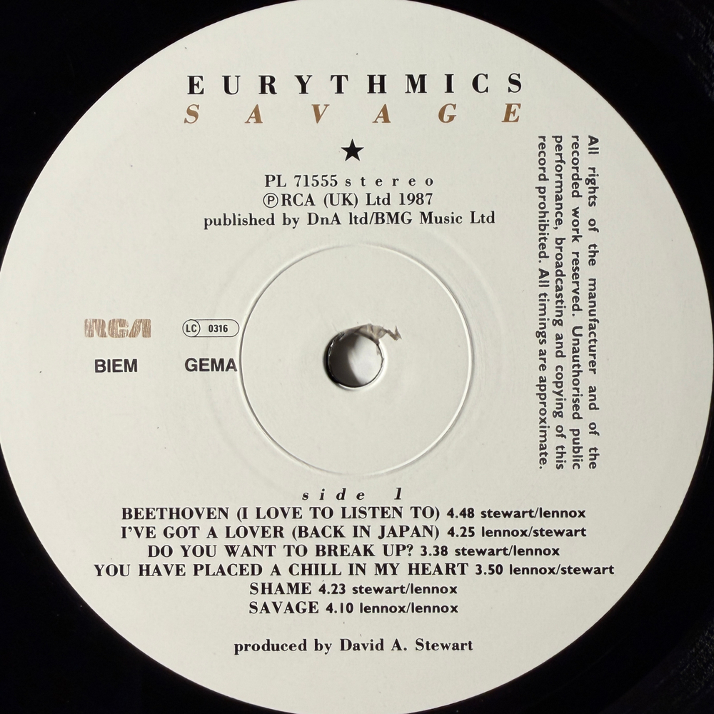 Eurythmics - Savage (Германия 1987г.)