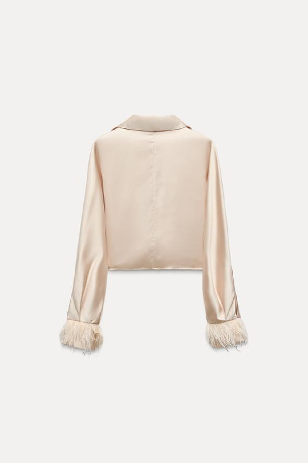 ZARA УКОРОЧЕННЫЙ АТЛАСНЫЙ ТОП С ПЕРЬЯМИ, ТЕЛЕСНО-РОЗОВЫЙ