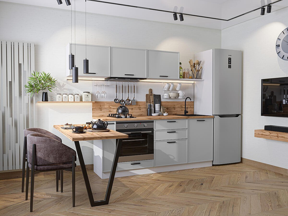 Прямая модульная кухня Фрейм-01 Grey Silk - Белый 1782*2300*600