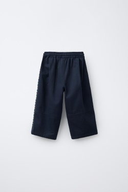 ZARA БРЮКИ-КЮЛОТЫ С БОКОВОЙ ВЫШИВКОЙ, МОРСКОЙ СИНИЙ