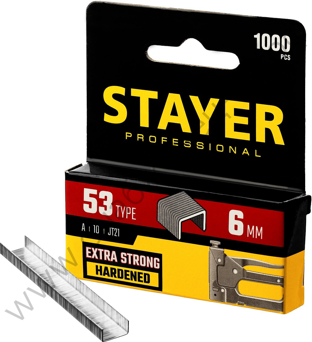 STAYER тип 53 (A/10/JT21) 6 мм, 1000 шт, калибр 23GA, скобы для степлера (3159-06)