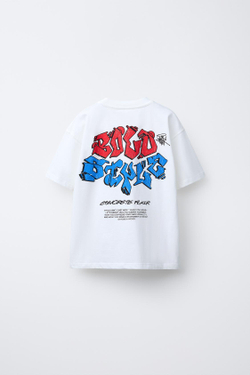 ZARA ФУТБОЛКА С ПРИНТОМ ГРАФФИТИ, БЕЛЫЙ