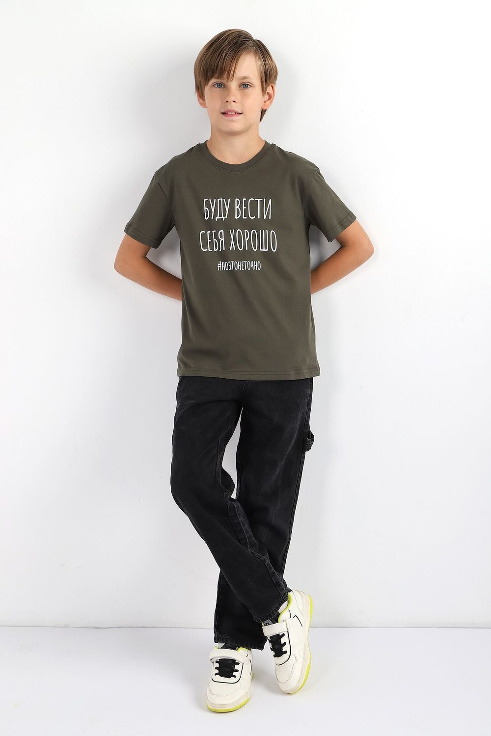 Фуфайка (футболка) для мальчика Кэш-2 Виотекс ХАКИ