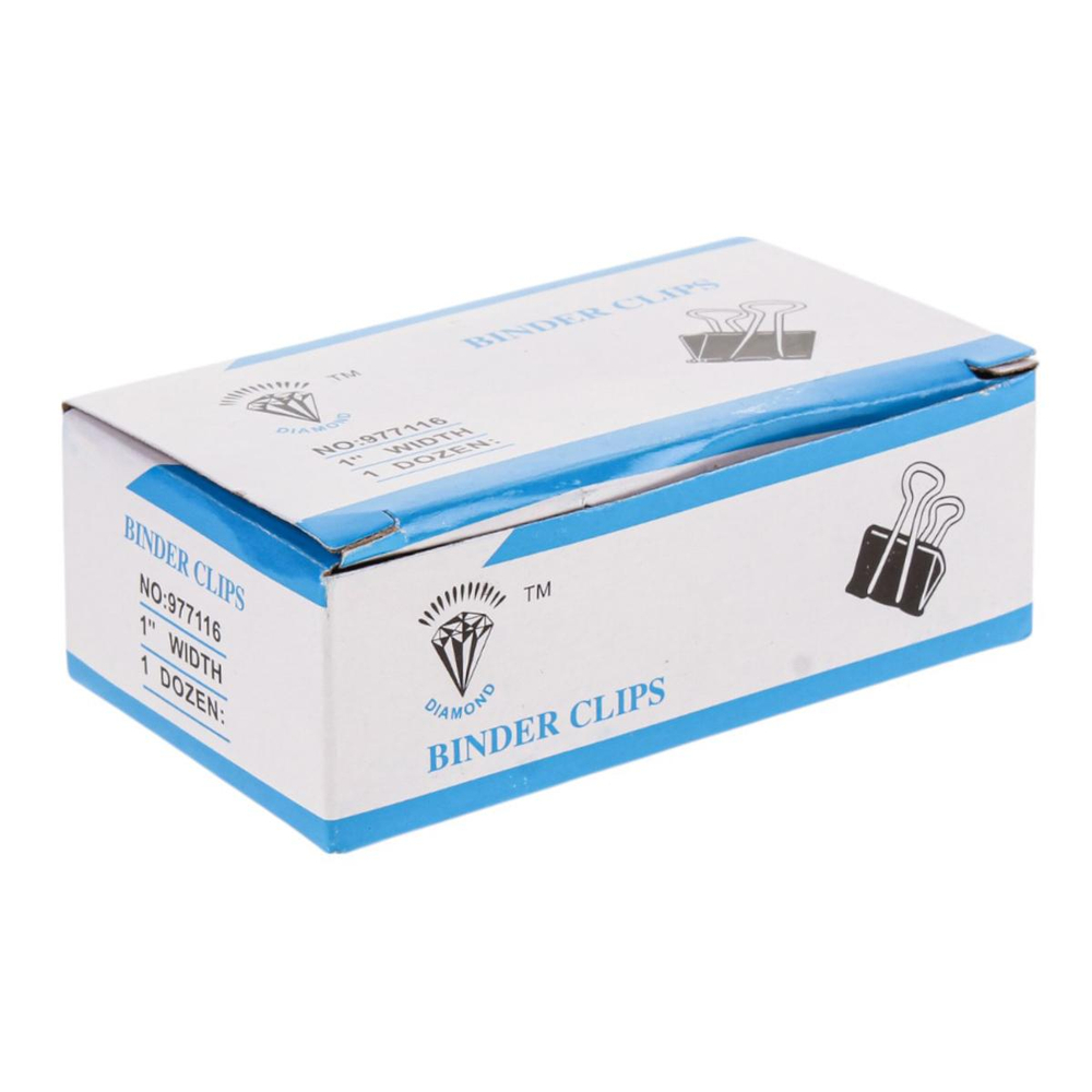 Зажимы для бумаг 25мм, 12 шт, черные, картонная коробка