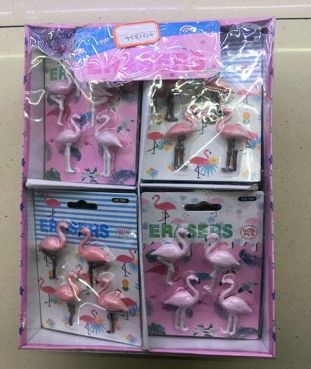 Набор ластиков "Фламинго", на блистере, 2-3 цвета микс, 17*10,5см