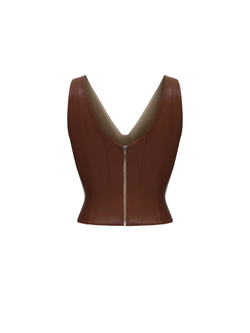 Удлиненный топ из эко-кожи с отстрочками