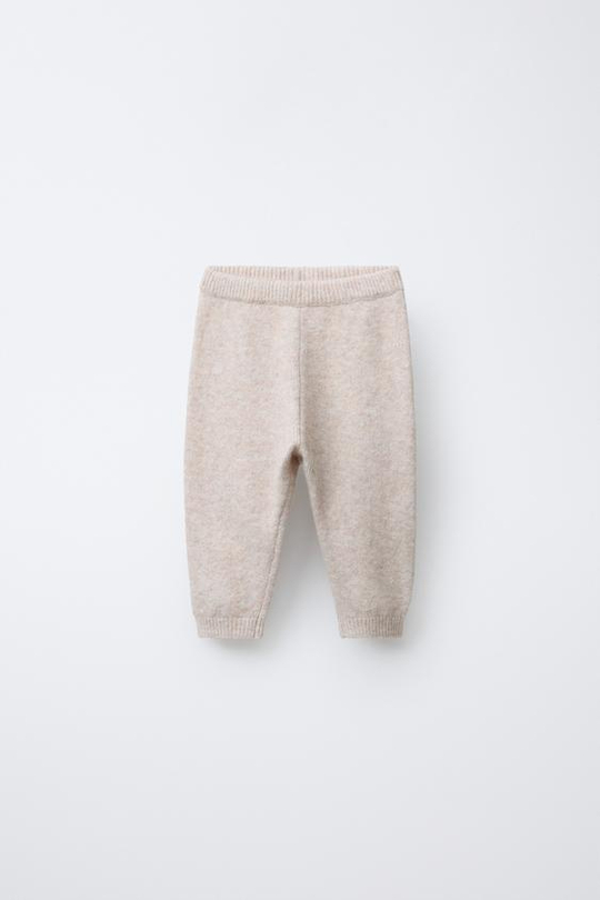 ZARA ТРИКОТАЖНЫЕ ЛЕГИНСЫ С КАРМАНОМ И ЭТИКЕТКОЙ С ЕЖИКОМ, СВЕТЛО-БЕЖЕВЫЙ