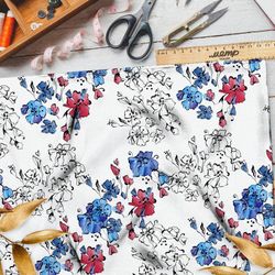 Ткань бязь полевые цветочки с контурами