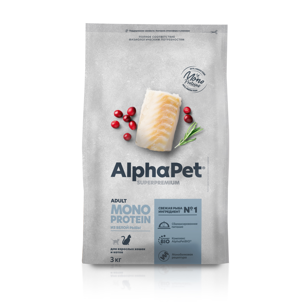 Сухой корм ALPHAPET SUPERPREMIUM MONOPROTEIN для взрослых кошек из белой рыбы 3 кг