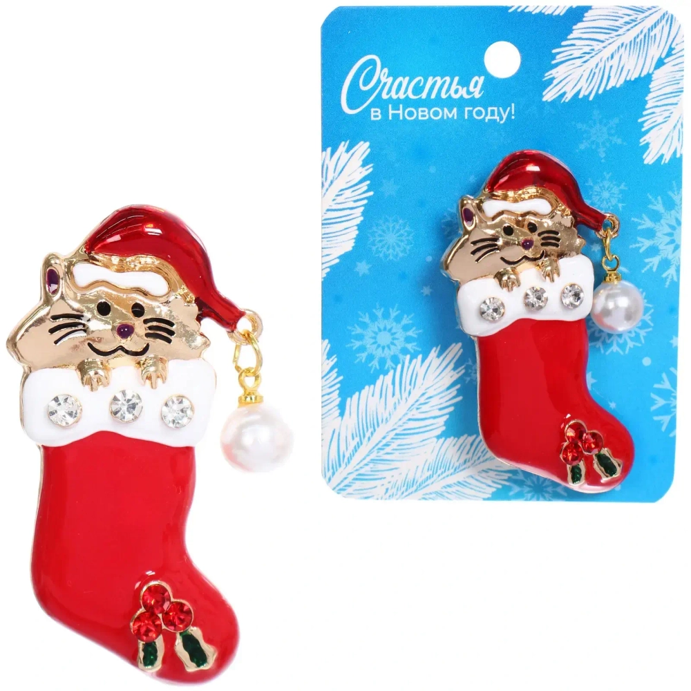 Брошь «Новогодняя Коллекция- Кот в валенке» 5*2,6 см
