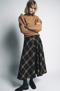 ZARA ШИРОКАЯ ЮБКА В КЛЕТКУ — ZW COLLECTION LIMITED EDITION, СИНИЙ